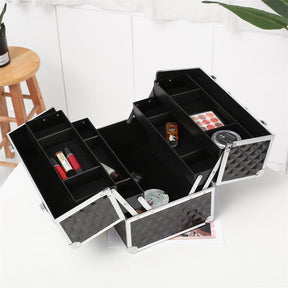 SHININGLOVE Double-open Cosmetic Storage Box Travel Beauty Cosmetic Case Silver