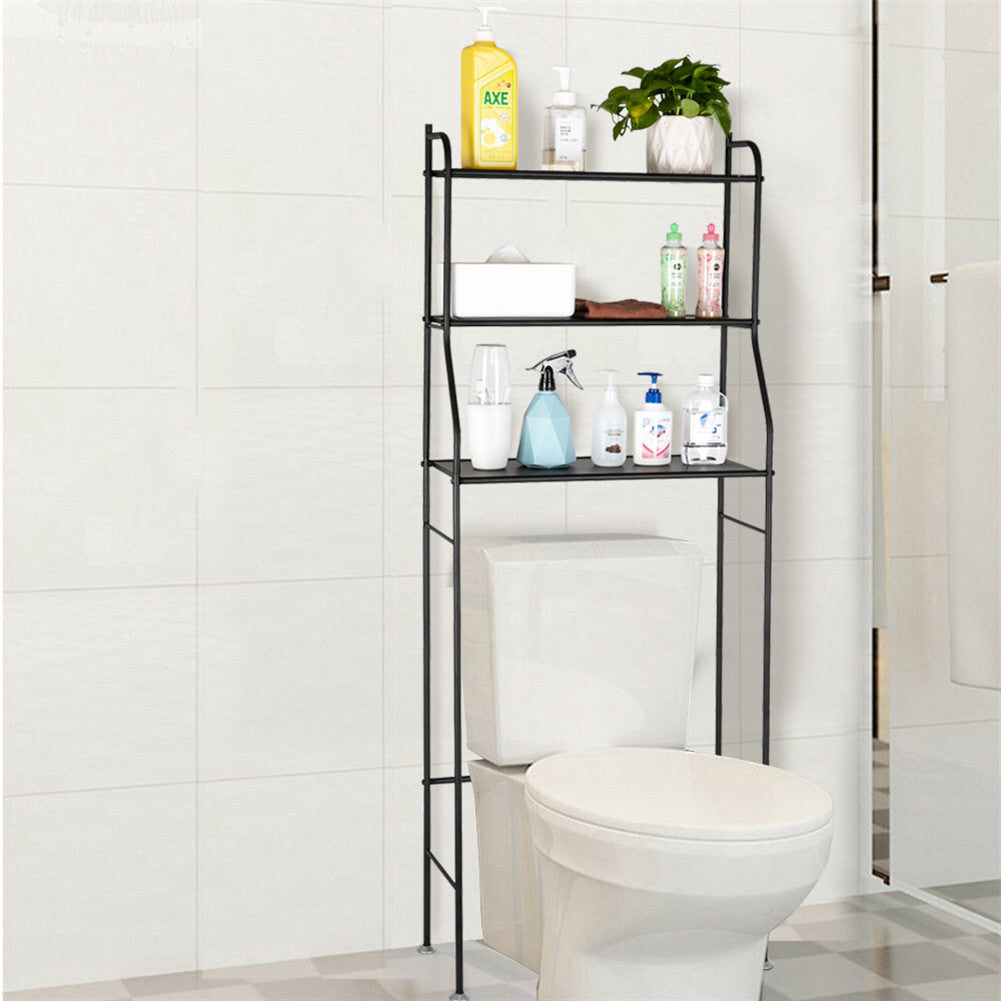 RONSHIN 3-tier Bathroom Storage Rack for Towels Toiletries Toilet Organizer Black