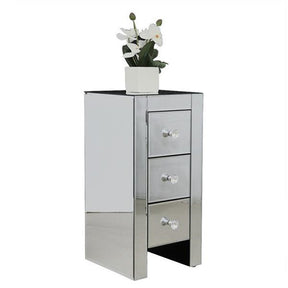 AMYOVE Mini Cabinet Table with 3-drawers Nightstand Bedroom Silver