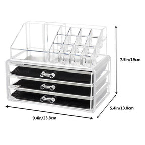 SHININGLOVE 2pcs/set Plastic Cosmetic Box Makeup Case 3-drawer Transparent