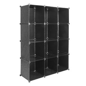 AMYOVE 12-cube Storage Shelf DIY Stackable Bookshelf Cabinet Storage Organizer Black