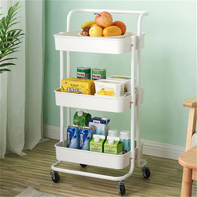 RONSHIN 3 Layers Storage Cart for Kitchen Bedroom Milk White