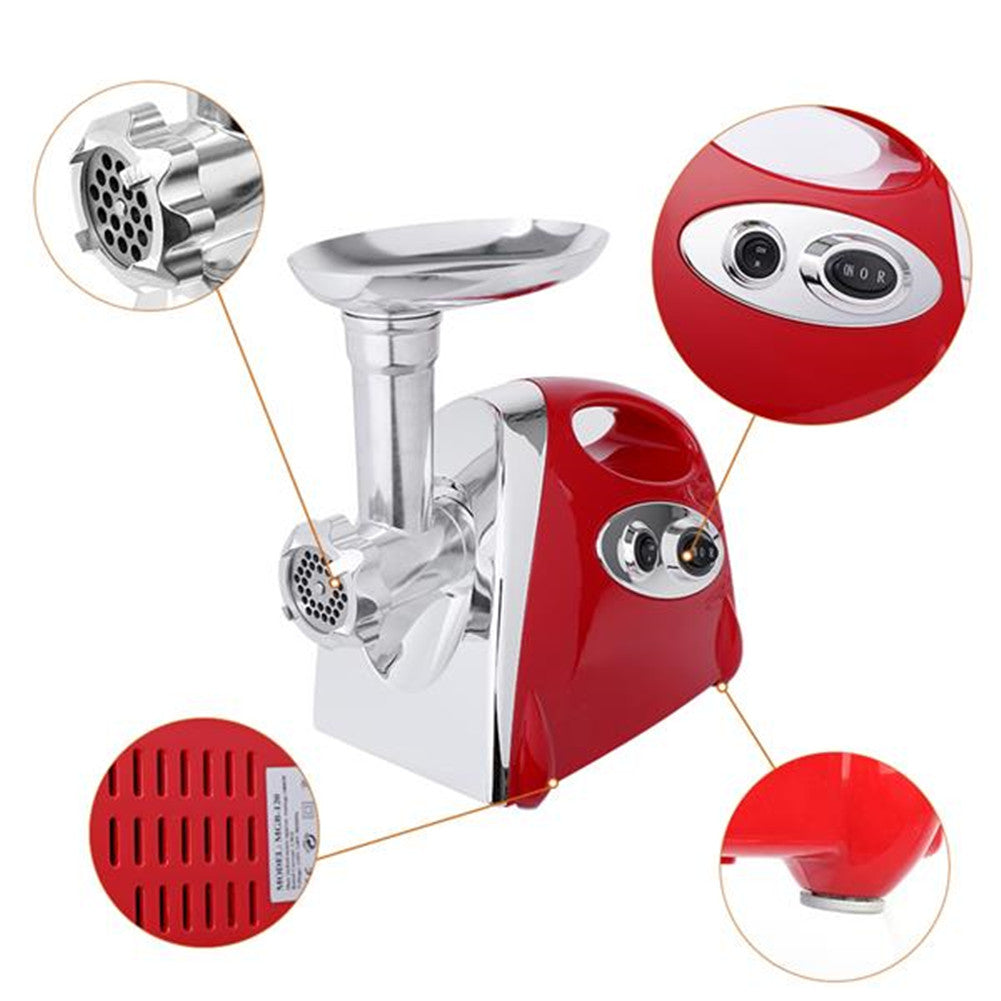 DISHYKOOKER Electric Meat Grinder Sausage Stuffer Maker Stainless Cutter Red
