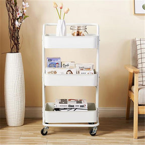 RONSHIN 3-tier Widened Cart Multi-function Layer Cart Movable Storage Rack Ivory