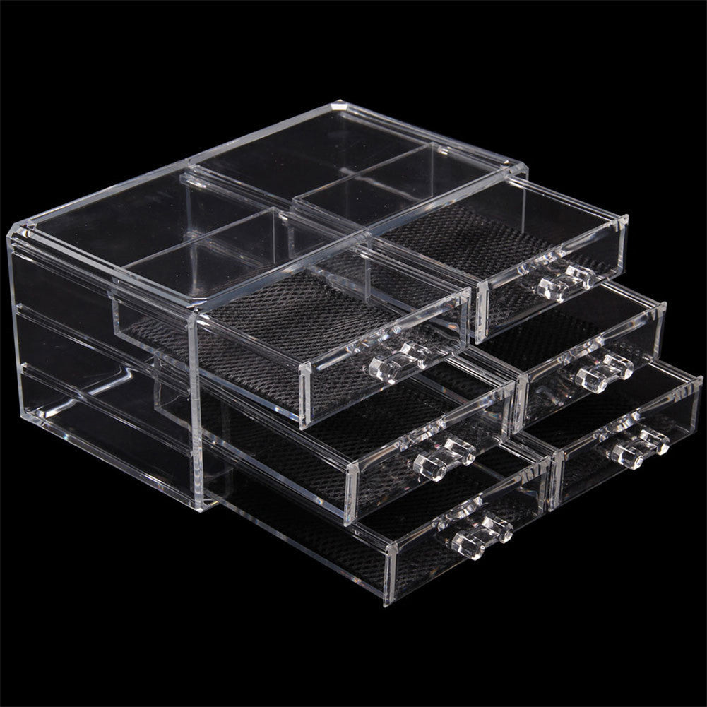 RONSHIN 2pcs/set Plastic Cosmetic Box Makeup Case 6-drawer Transparent