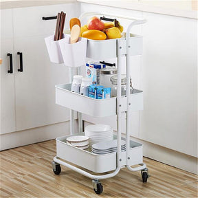 RONSHIN 3-tier Widened Cart Multi-function Layer Cart Movable Storage Rack Ivory