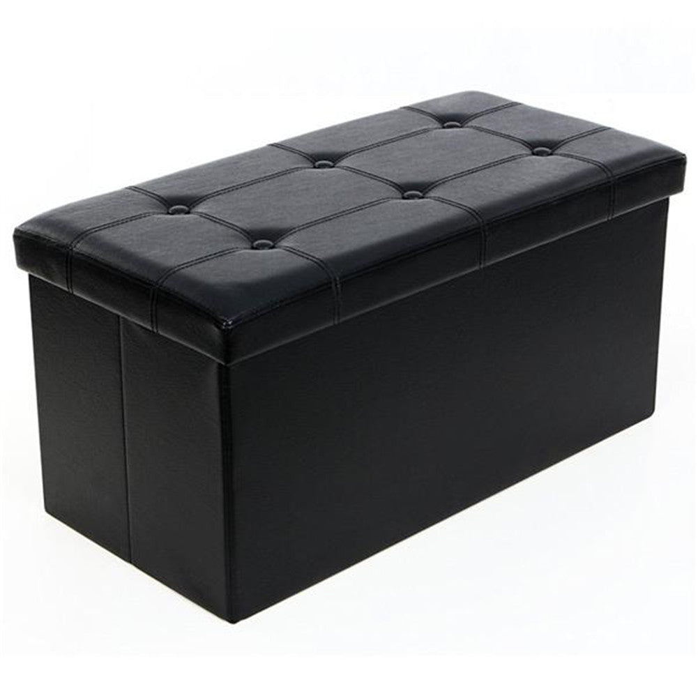 AMYOVE Folding Storage Cube Seat PU Leather 76*38*38cm Black
