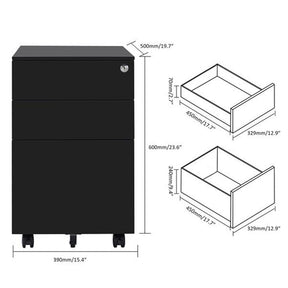 AMYOVE 39cm Movable Storage Cabinet with 3 Side-pull Drawers File Cabinet Black