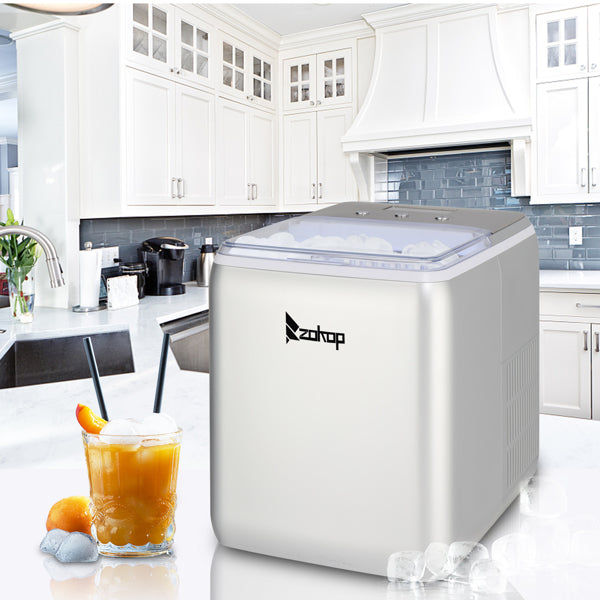 ZOKOP Ice Maker ICM-2005 ABS Transparent Cover Display for Office Home Silver