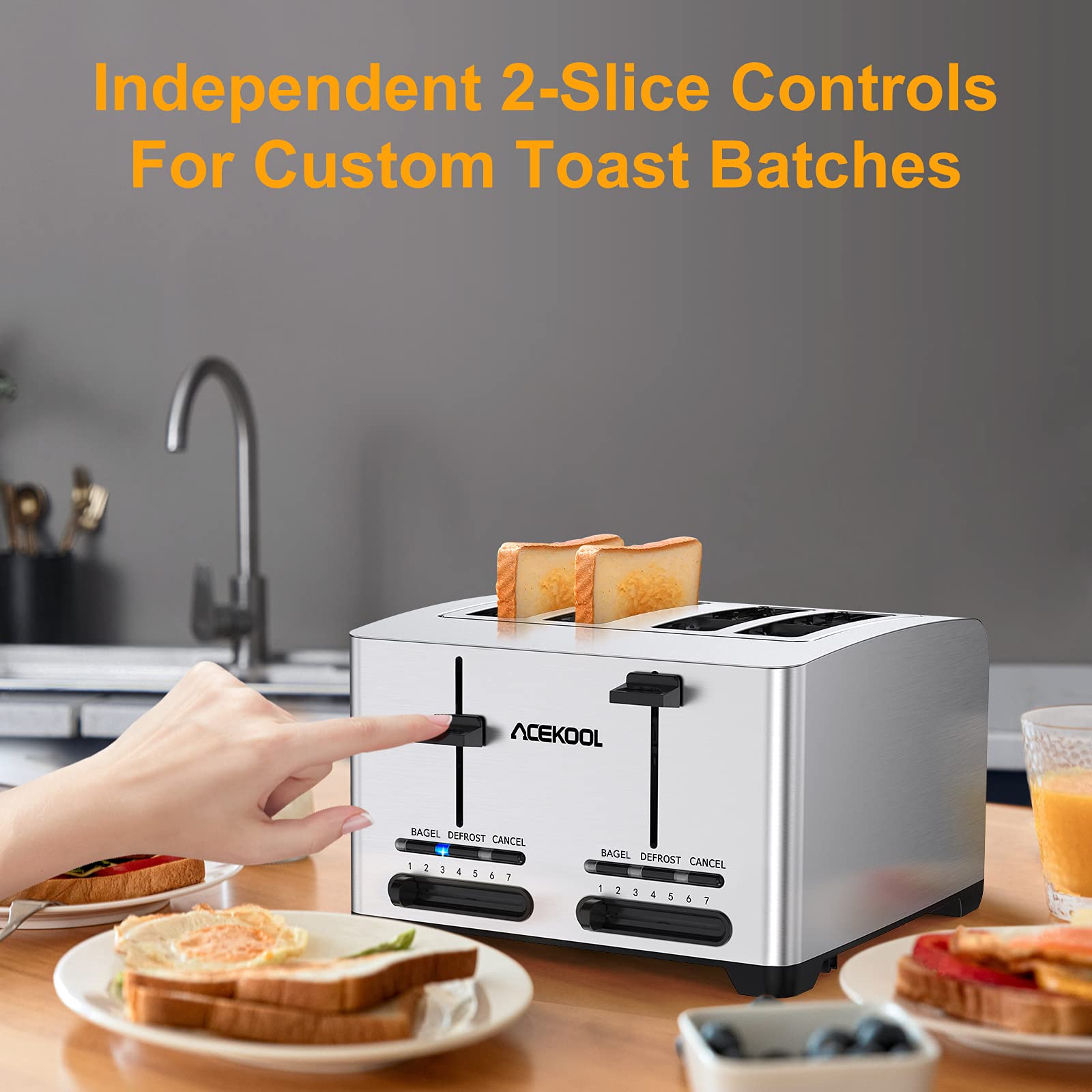 ACEKOOL Toaster TA1 Stainless Steel 4-Slice 7 Shades Toaster