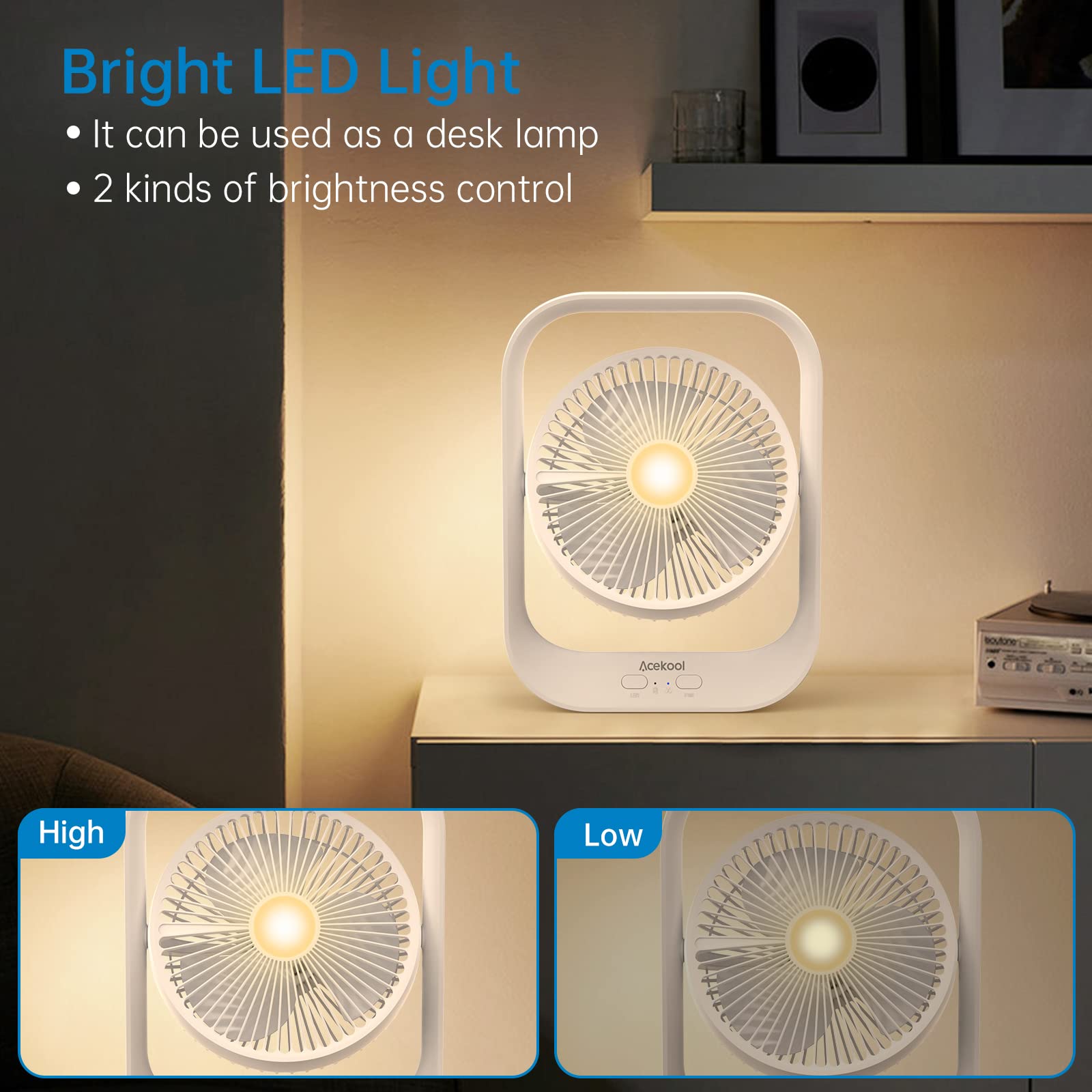 ACEKOOL Fan ND2 Rechargeable Desk Fan with Night Light - White