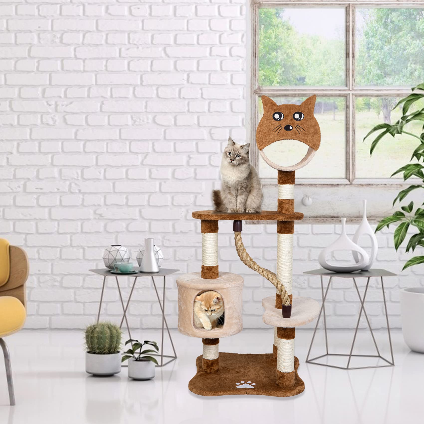 ASYPETS Cat Activity Tree 50¡±Multi-Level Wooden Pet Furniture