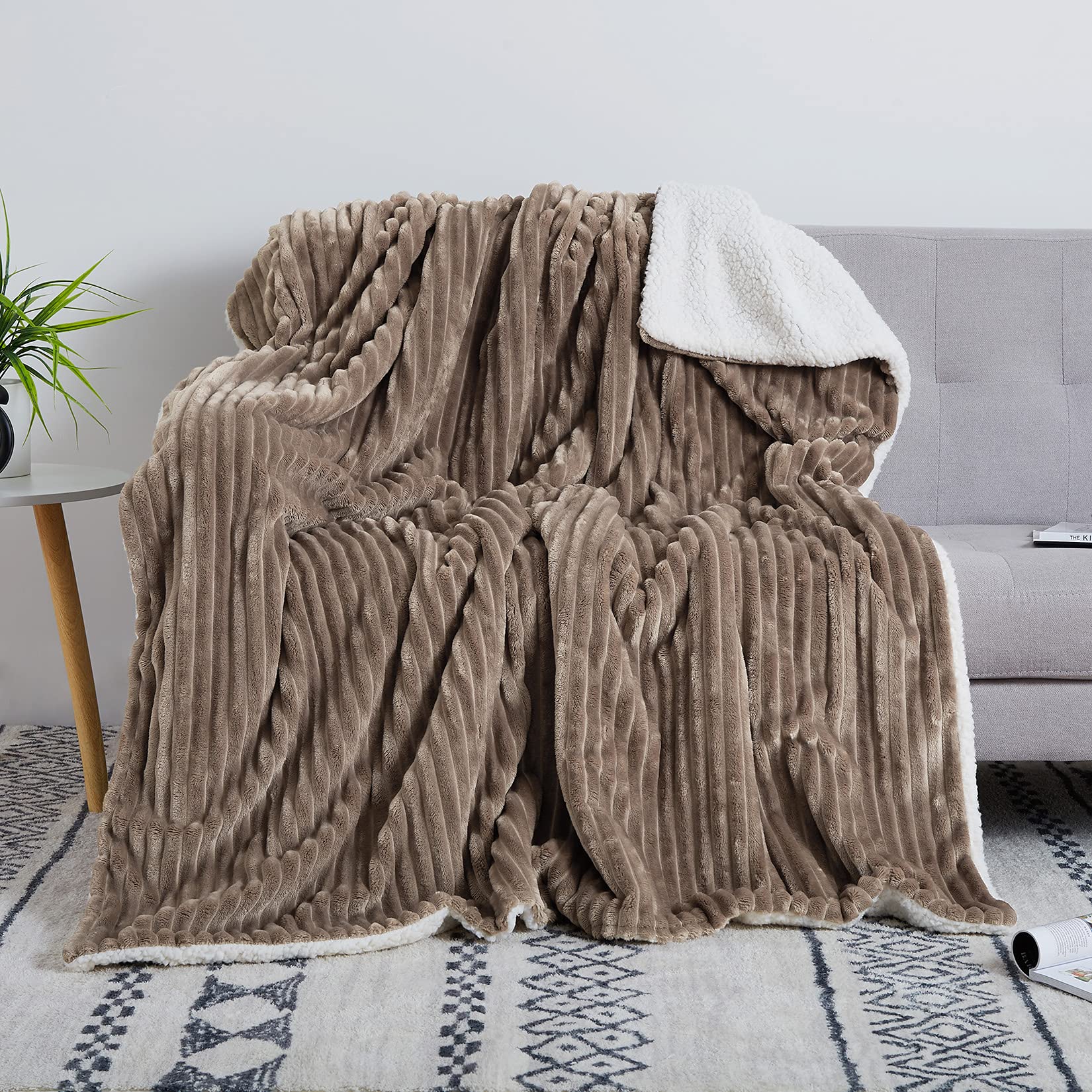 CAROMIO Sherpa Fleece Soft Plush Jacquard Fluffy Throw Blanket