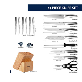 CIBEAT 17Pcs Professional Stainless Steel Chef Kitchen Knife Set