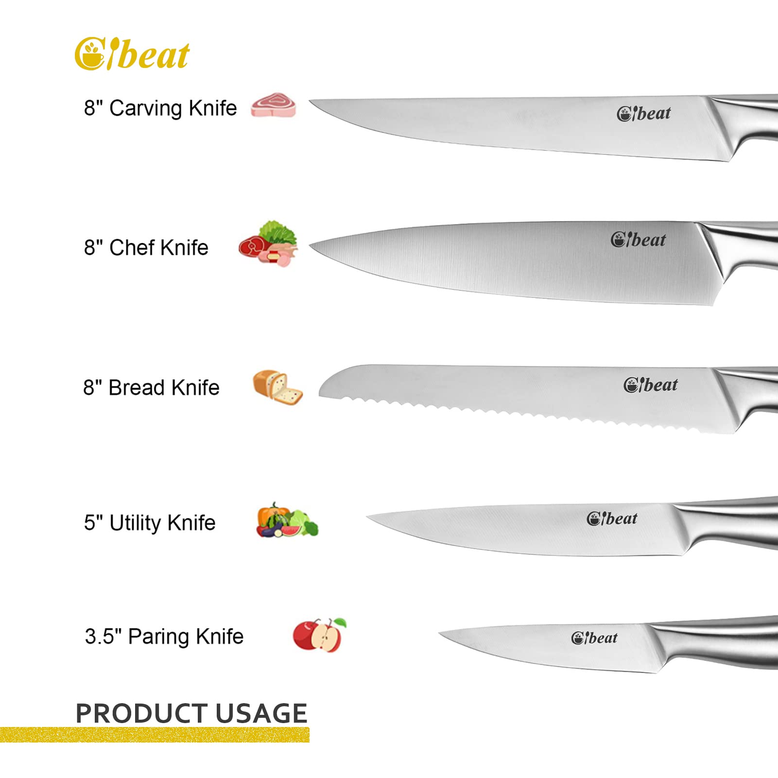 CIBEAT 17 Pcs Professional High Carbon Stainless Steel Chef Kitchen Knife Set