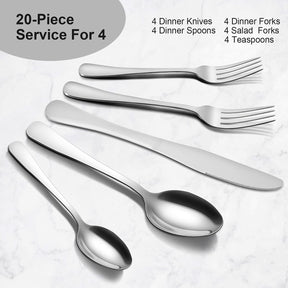 CIBEAT 20 Piece S592 Stainless Steel Kitchen Flatware Set - Silver