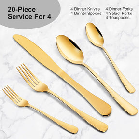 CIBEAT 20 Piece S592 Stainless Steel Kitchen Flatware Set - Gold