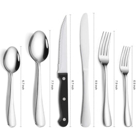 CIBEAT 48 Piece S592 Stainless Steel Silverware Set with Steak Knives