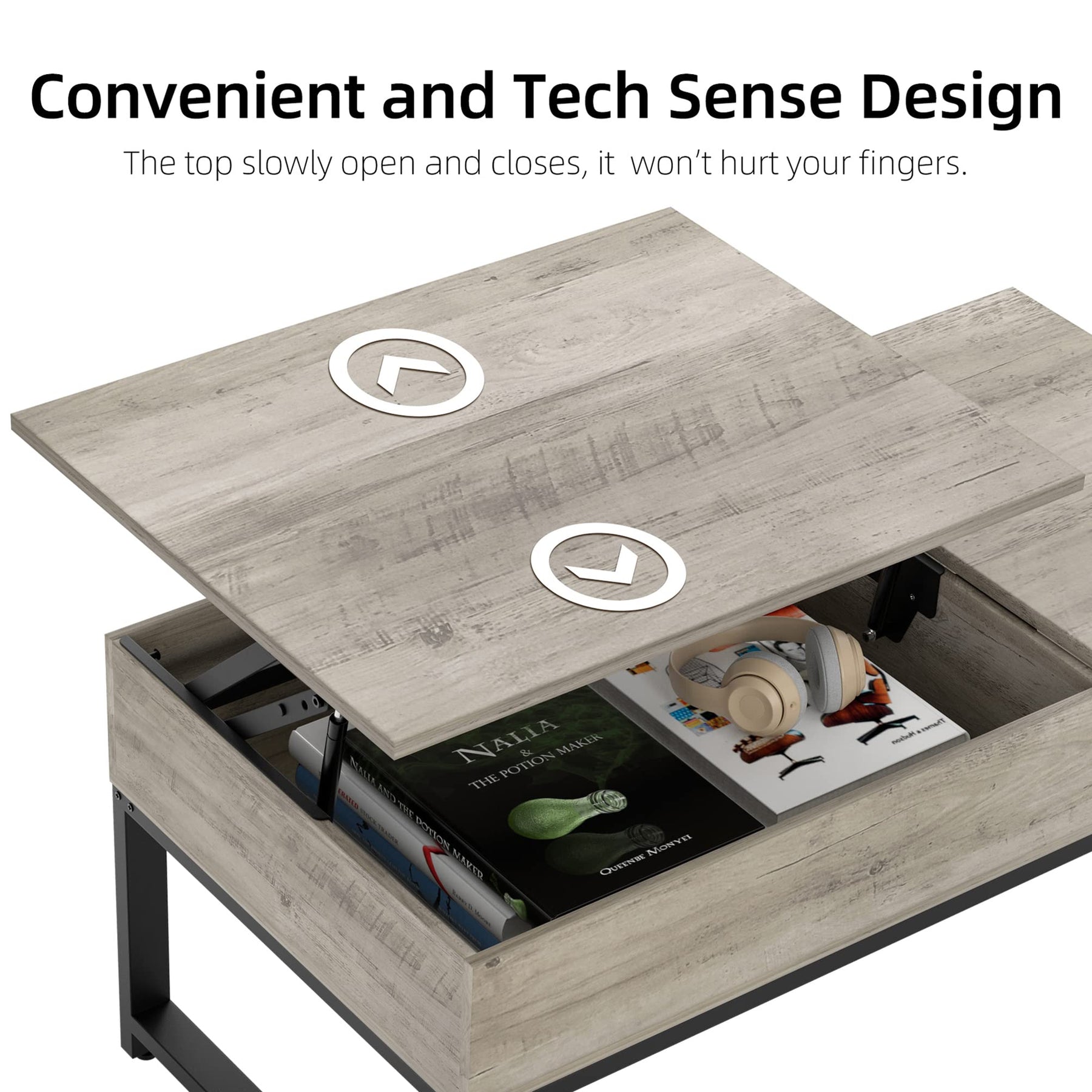 IDEALHOUSE Lift Top Coffee Table with Hidden Storage - Grey