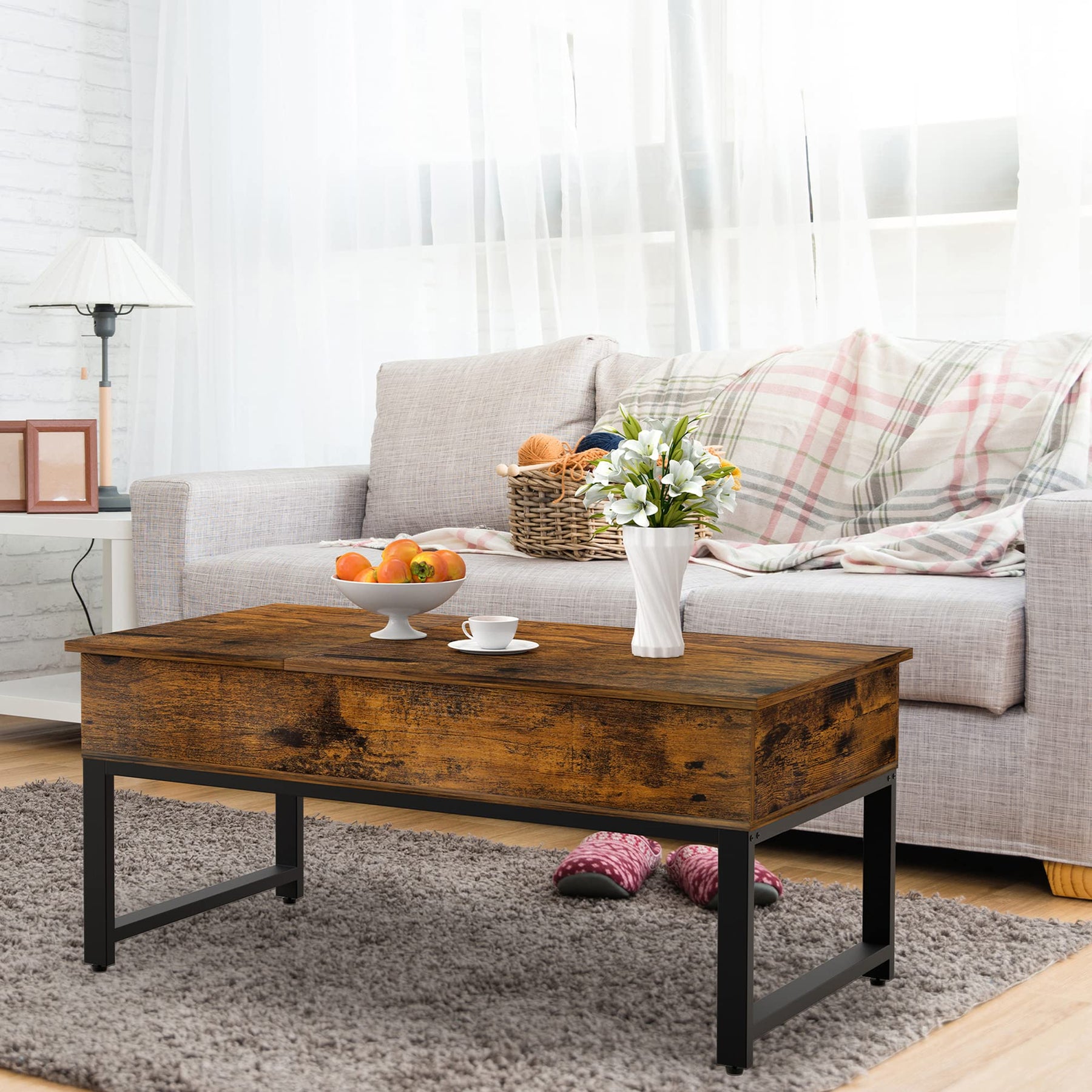 IDEALHOUSE Lift Top Coffee Table with Hidden Storage - Vintage
