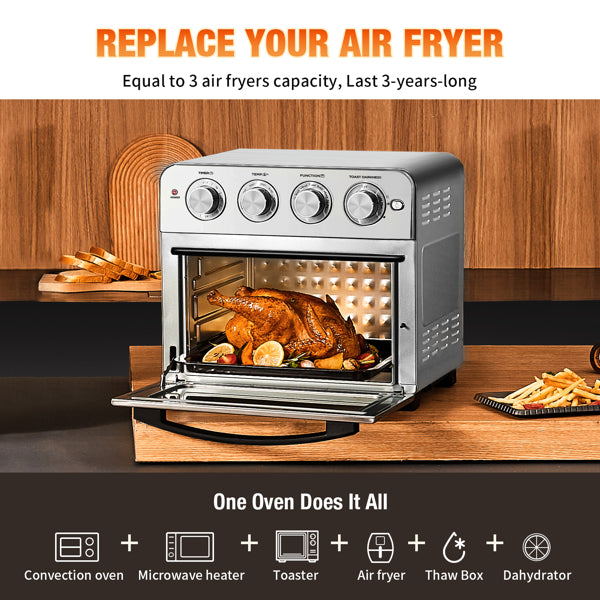 GEEK CHEF 24QT Air Fryer Toaster Oven 6 Slice Countertop Oven 1700W Fry Oil-Free Silver