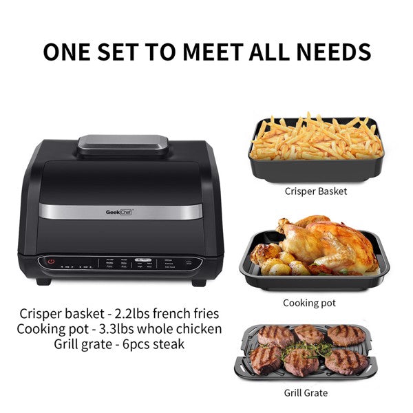 GEEK CHEF Air Fryer Toaster Oven Indoor Grill 8-in-1 Roast Bake Dehydrate Broil