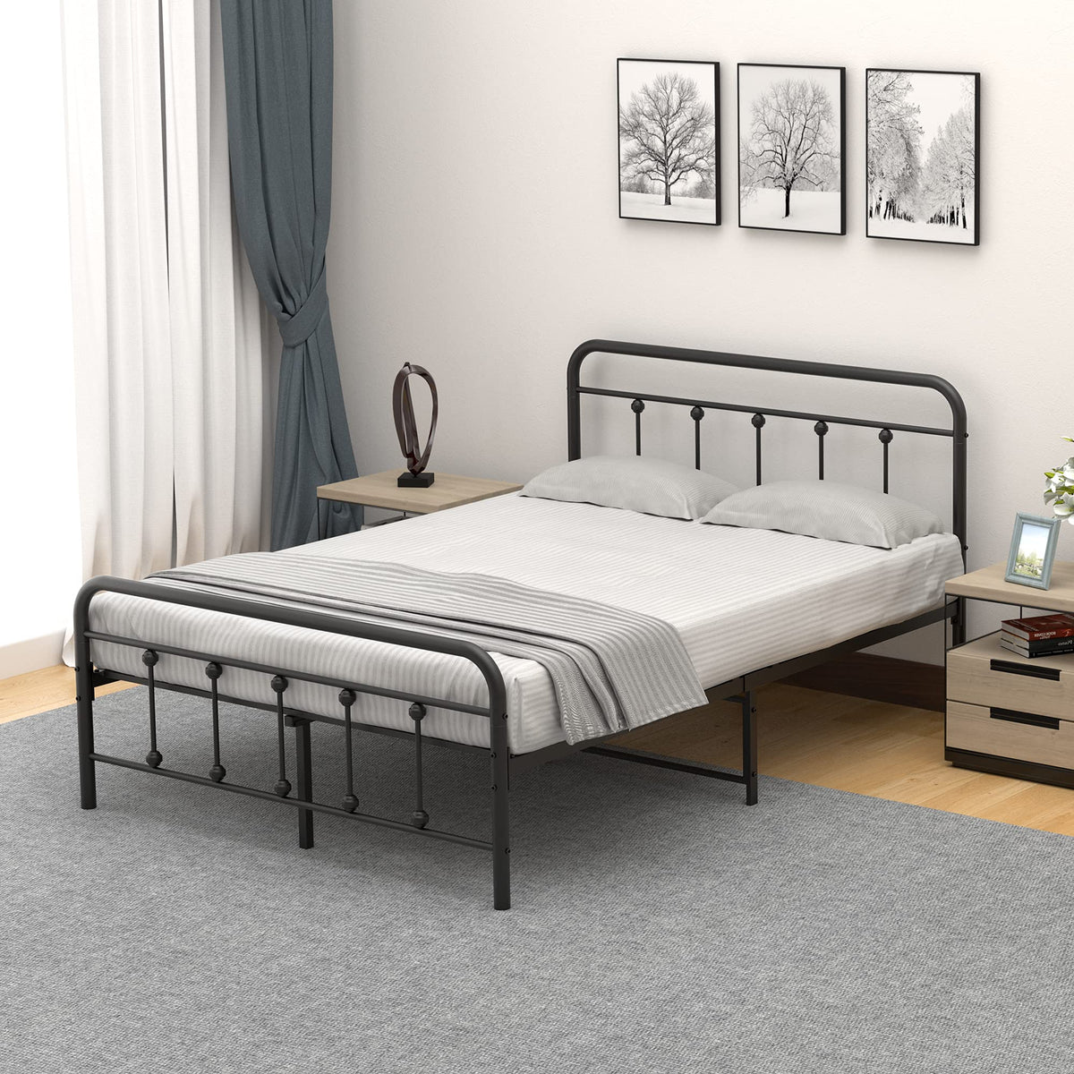 IDEALHOUSE Full Size Metal Bed Frame with Victorian Headboard