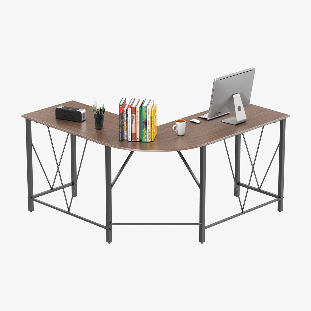IDEALHOUSE L-Shaped Computer Desk for Home Office - Peach Color