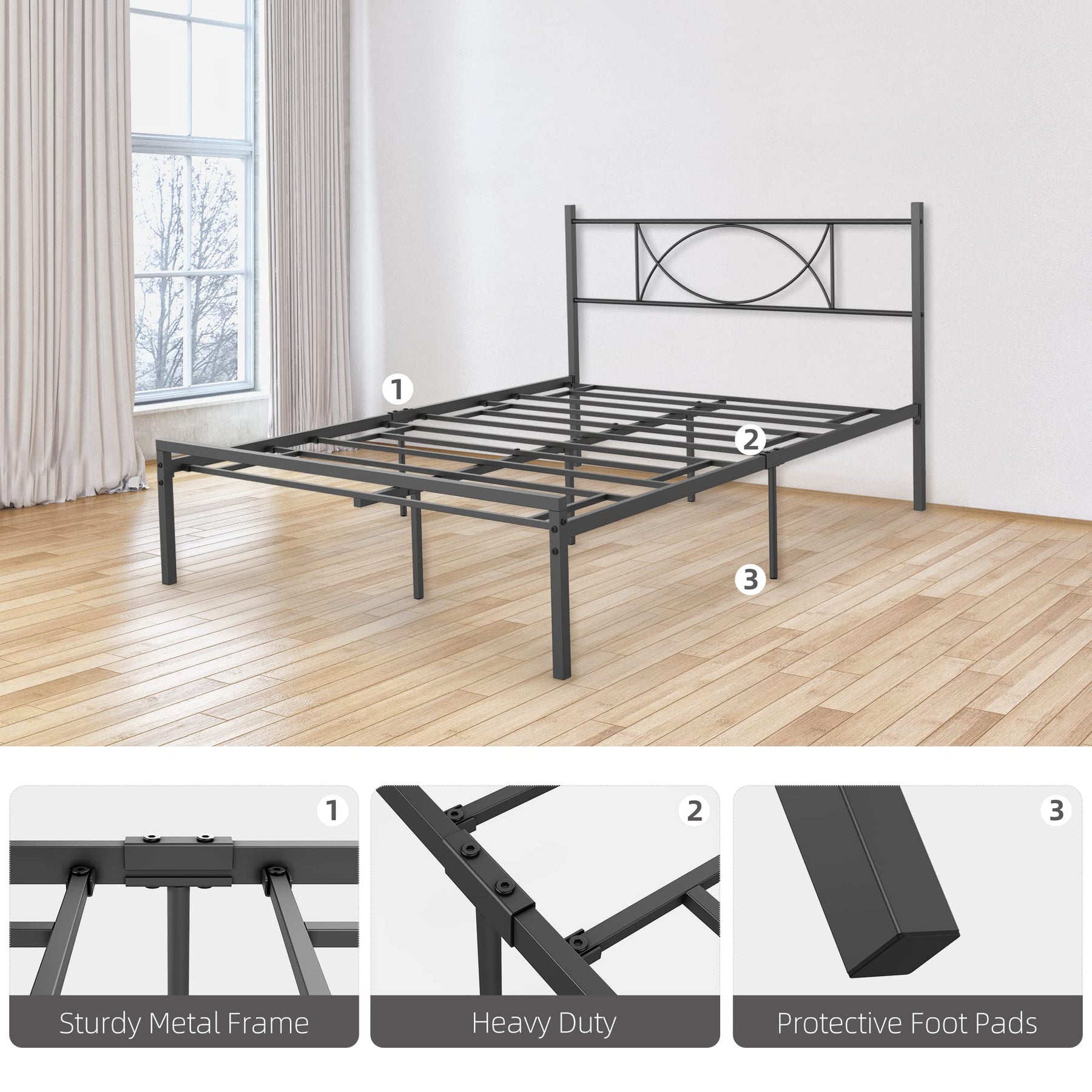 IDEALHOUSE Metal Platform Bed Frame with Sturdy Steel Bed Slats - Full Size
