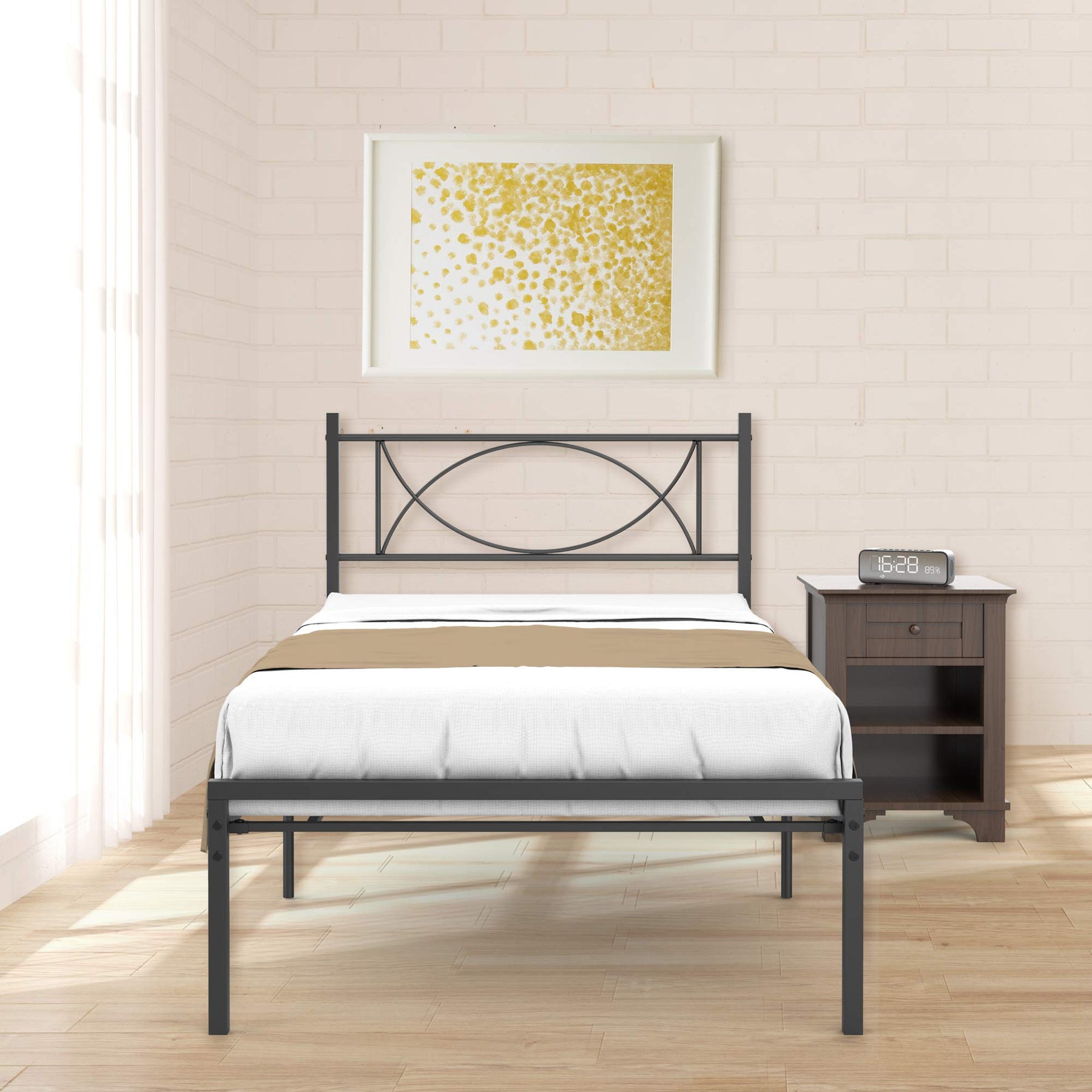 IDEALHOUSE Metal Platform Bed Frame with Sturdy Steel Bed Slats - Twin Size