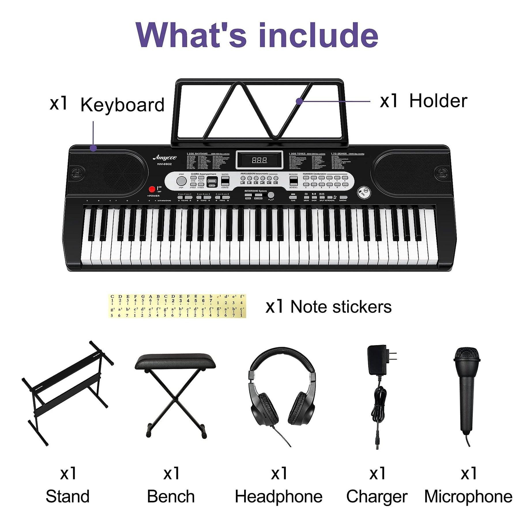 IDEALHOUSE Musical Instrument 61-Key Beginners Electric Keyboard Piano