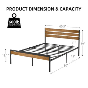IDEALHOUSE Queen Size Bed Frame with Wood Headboard