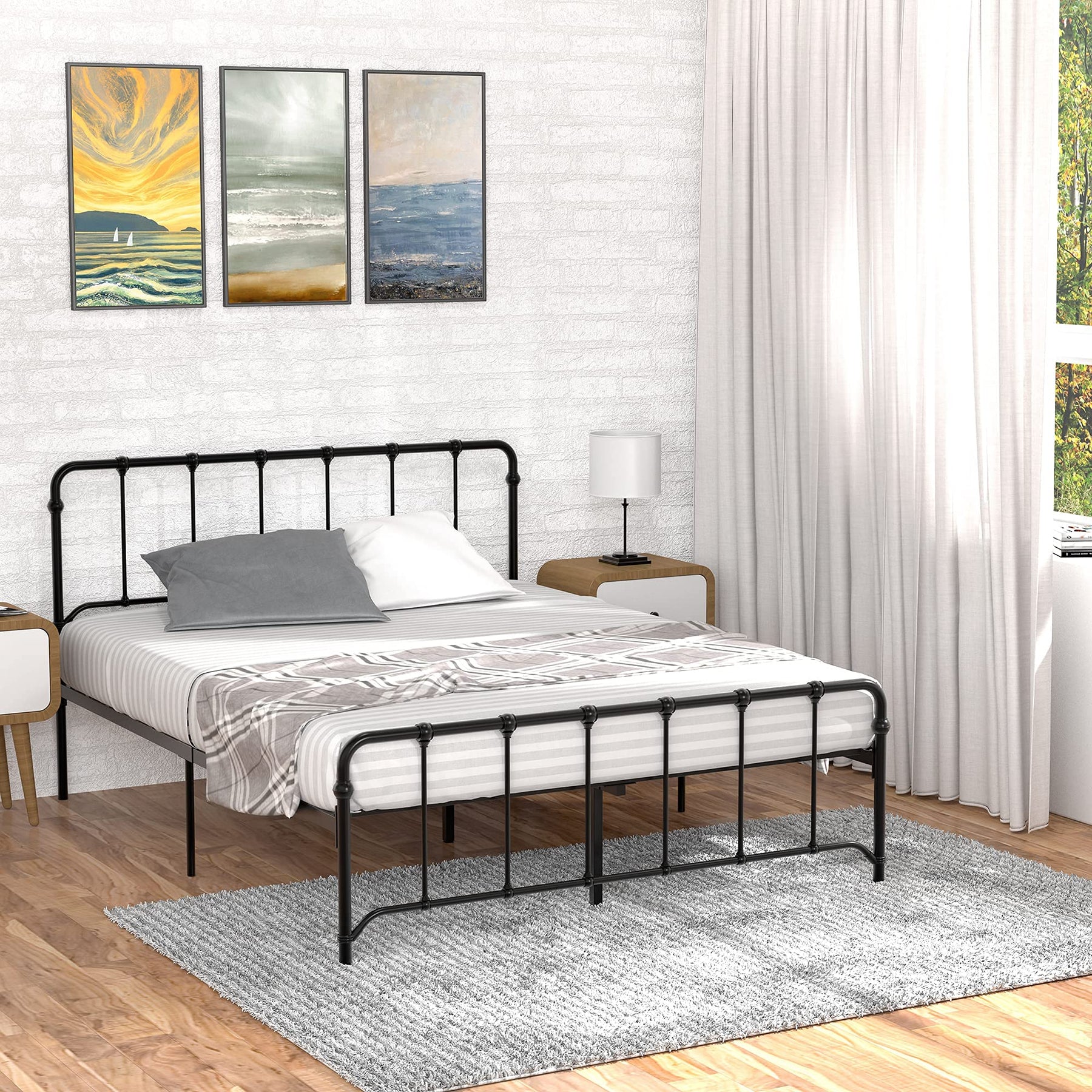 IDEALHOUSE Queen Size Metal Bed Frame Platform Bed