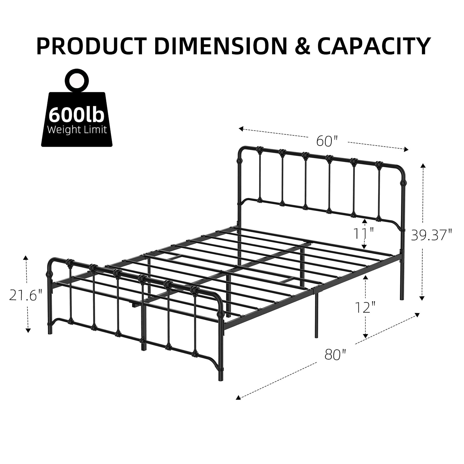 IDEALHOUSE Queen Size Metal Bed Frame Platform Bed