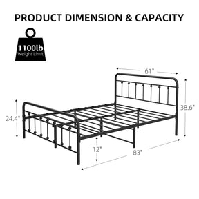 IDEALHOUSE Queen Size Metal Bed Frame with Victorian Headboard