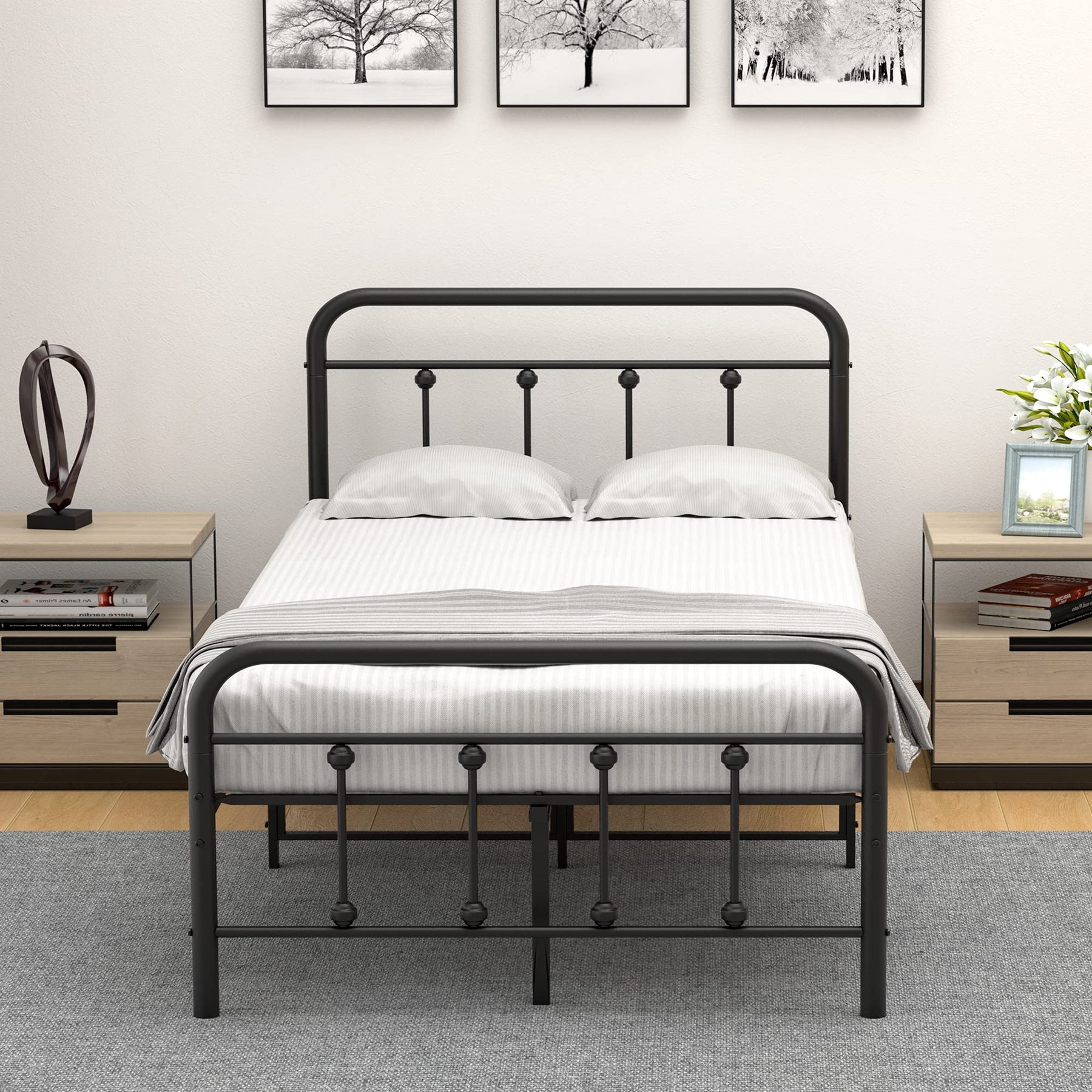 IDEALHOUSE Twin Size Metal Bed Frame with Victorian Headboard