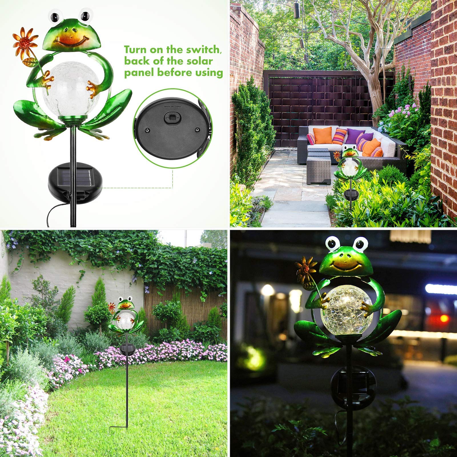 LITAKE Metal Frog Garden Decor Solar Lights Outdoor Lights
