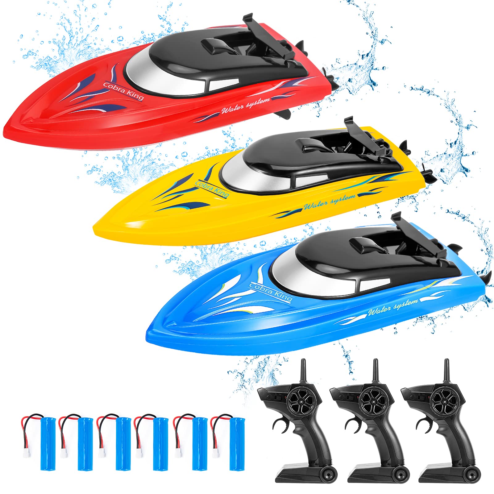 THINKMAX 3PACK 10km/H 2.4G High Speed Remote Control Boats (Blue+Yellow+Red)