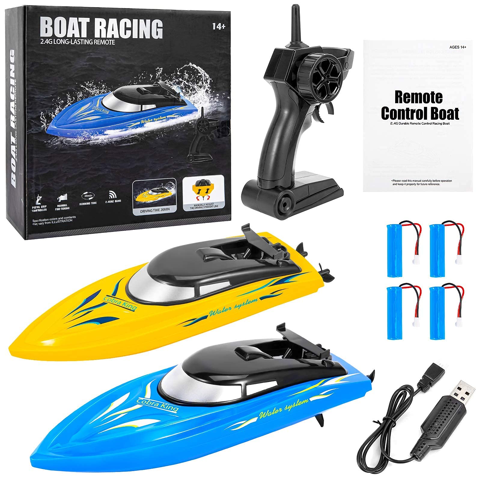 THINKMAX 2PACK 10km/H 2.4G High Speed Remote Control Boats (Blue+Yellow)