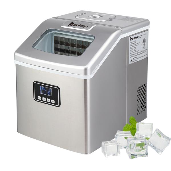 ZOKOP HZB-18F Ice Maker 115V 120W Stainless Steel for Home Kitchen Silver